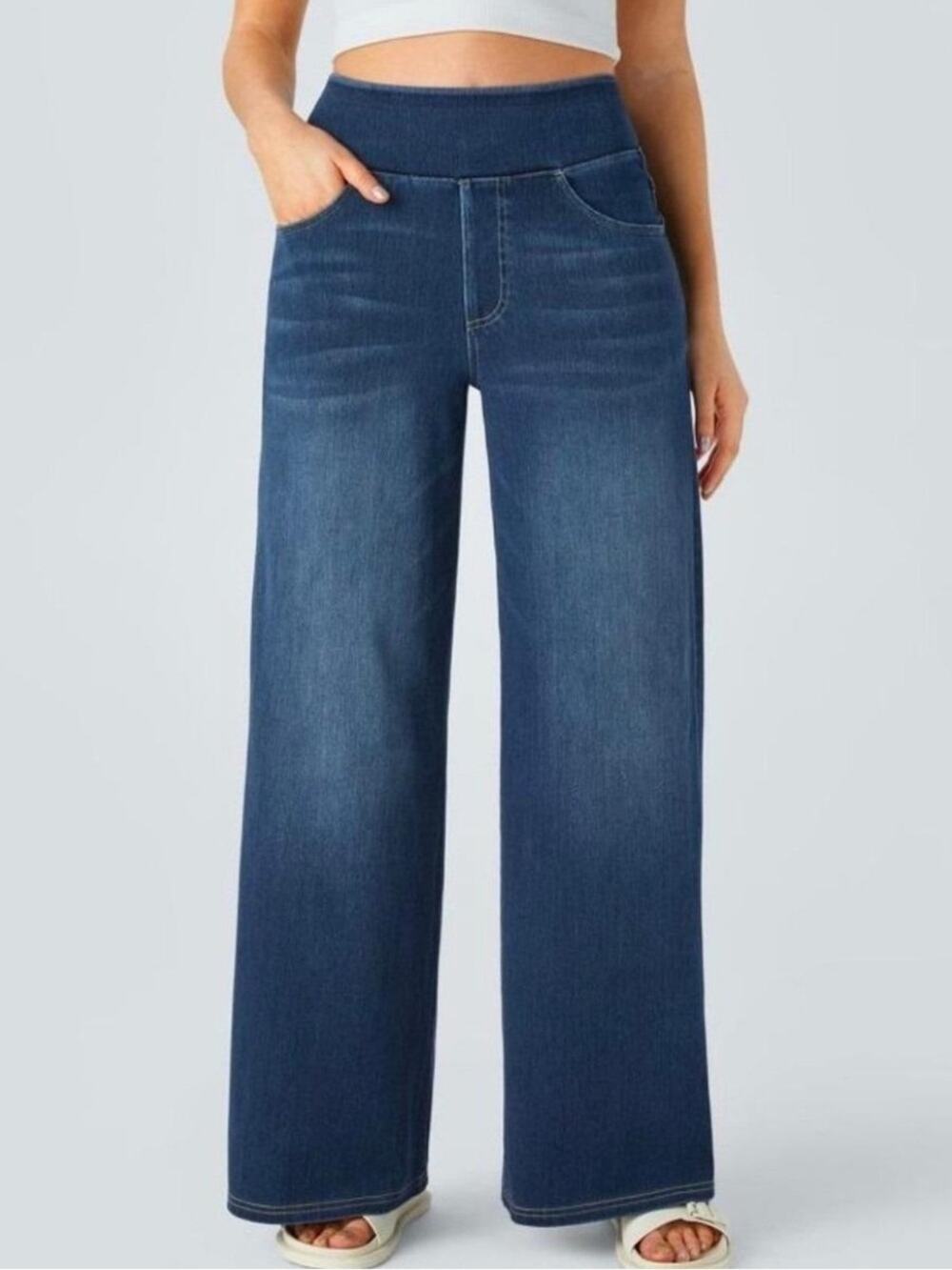Halara Flex Dark Wash High Waisted Baggy Wide Leg Jeans NWT M Reg